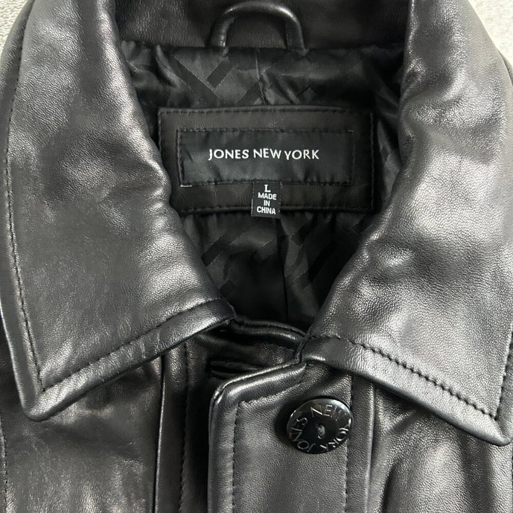 Jones New York Women Leather Jacket Size Large Long Sleeve Button Black - Picture 4 of 5